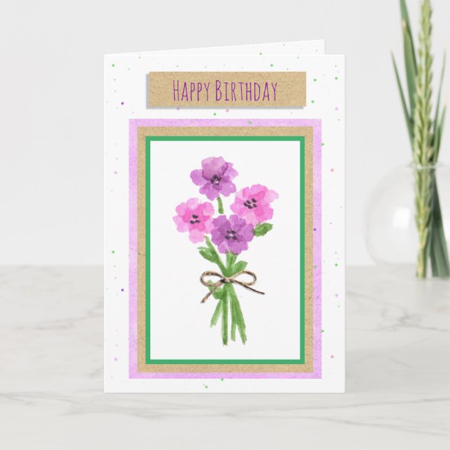 Happy Birthday Watercolor Flowers Card (Front)