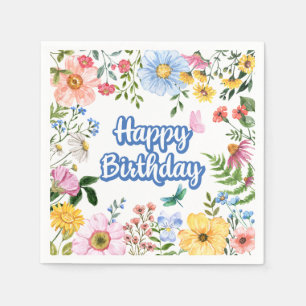 Happy Birthday Watercolor Flowers  Napkin