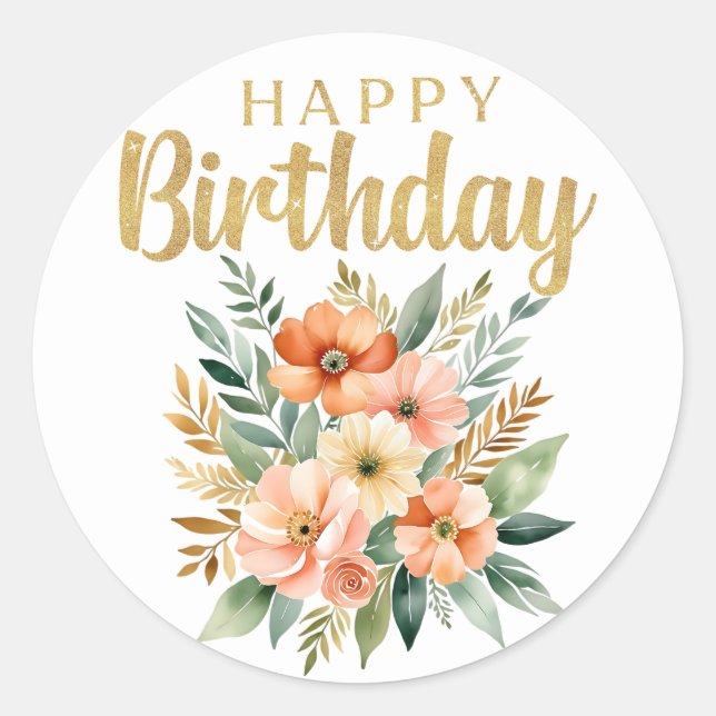 Happy Birthday Watercolor Flowers Sticker (Front)