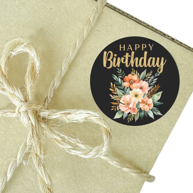 Happy Birthday Watercolor Flowers Sticker (Happy Birthday Watercolor Flowers Sticker Mockup 1)