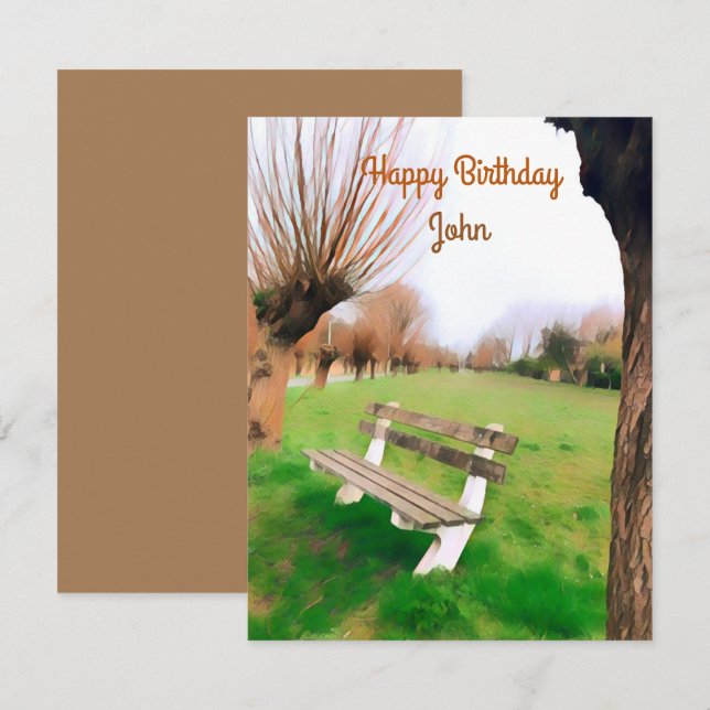  Happy Birthday Watercolor Garden Bench For Him (Front/Back)
