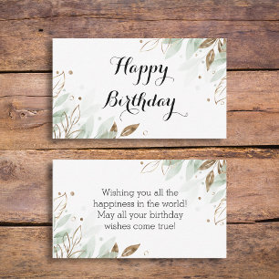 happy birthday watercolor gold green botanical card