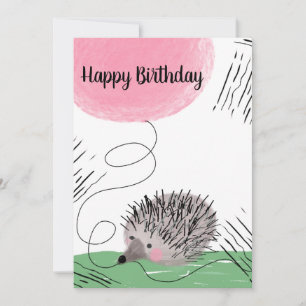 Happy Birthday Watercolor Hedgehog Doodle Card