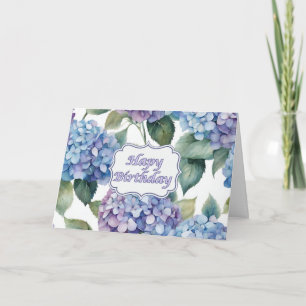 Happy Birthday Watercolor Hydrangea Flowers Card