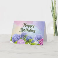 Happy Birthday Watercolor Hydrangea Flowers