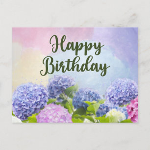 Happy Birthday Watercolor Hydrangea Flowers  Postcard