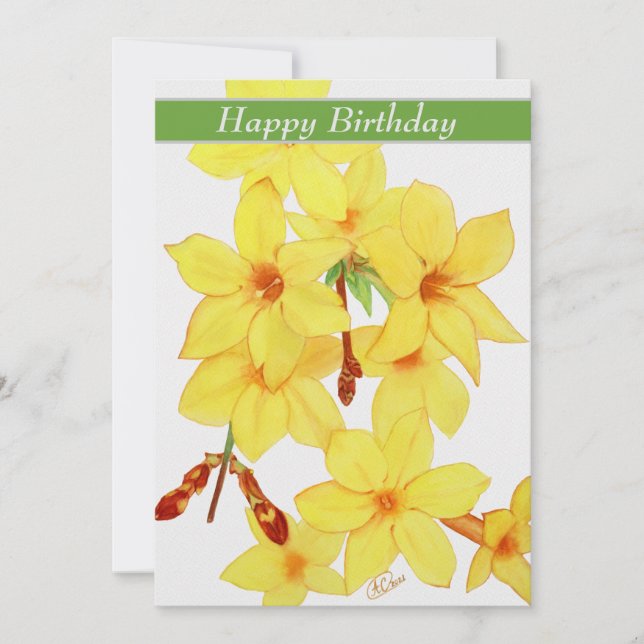 Happy Birthday Watercolor Jasmine Flower Card (Front)