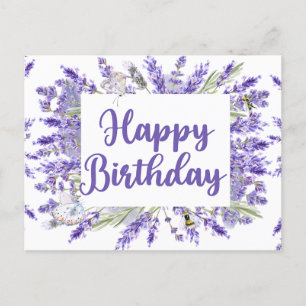 Happy Birthday Watercolor Lavender Flowers Postcard