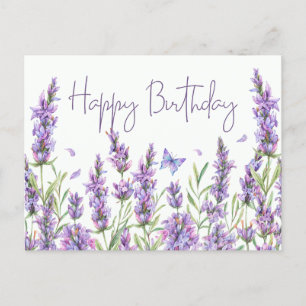 Happy Birthday Watercolor Lavender Flowers Postcard