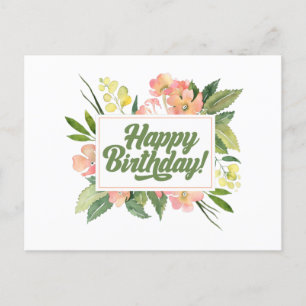 Happy Birthday Watercolor Pastel Pink Flowers Postcard