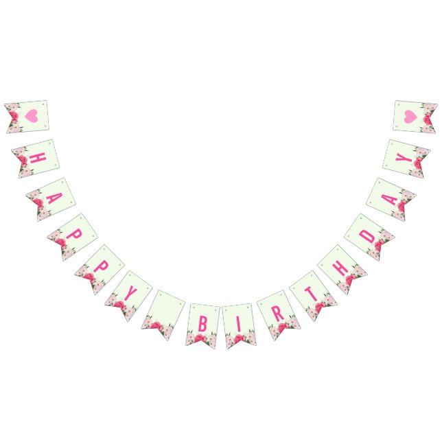 Happy Birthday Watercolor Pink Roses Bunting (All)