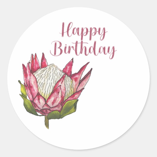 Happy Birthday Watercolor Protea Label Set (Front)