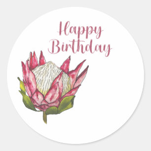 Happy Birthday Watercolor Protea Label Set
