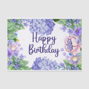 Happy Birthday Watercolor Purple Flowers  Tissue Paper