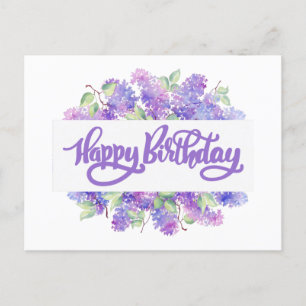 Happy Birthday Watercolor Purple Lilac Flowers  Postcard