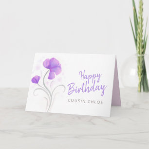 Happy Birthday watercolor purple poppy flower Card