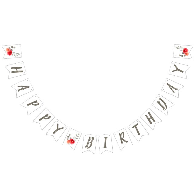 Happy Birthday Watercolor Red Rose Floral Bunting (All)