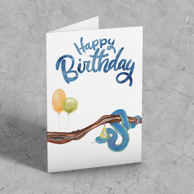 Happy Birthday Watercolor Snake Reptile  Card (Creator Uploaded)
