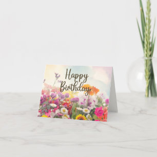 Happy Birthday Watercolor Summer Wildflowers Card