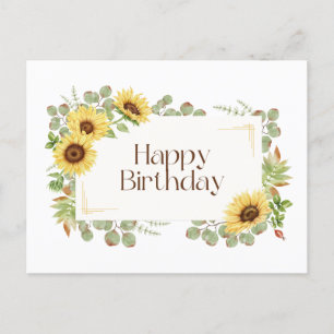 Happy Birthday Watercolor Sunflowers Postcard