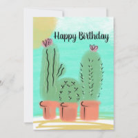 Happy Birthday Watercolor Sunny Day Cactus Pot