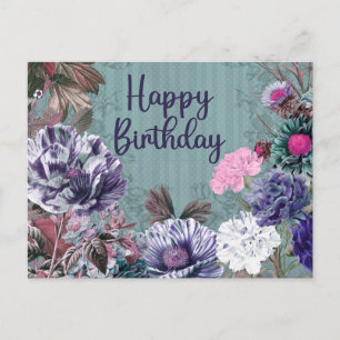 Happy Birthday Watercolor Vintage Flowers  Postcard