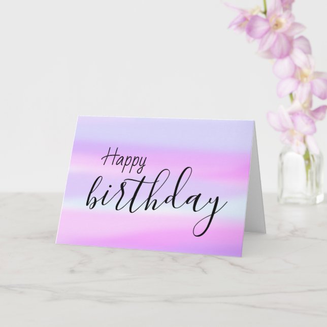 Happy Birthday Watercolor Wash Brush Script Card (Orchid)