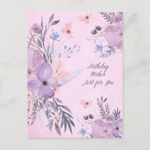 Happy Birthday Watercolor Wildflowers Postcard