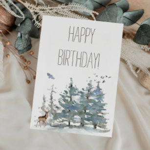 Happy Birthday Watercolor Woodland Forest Card