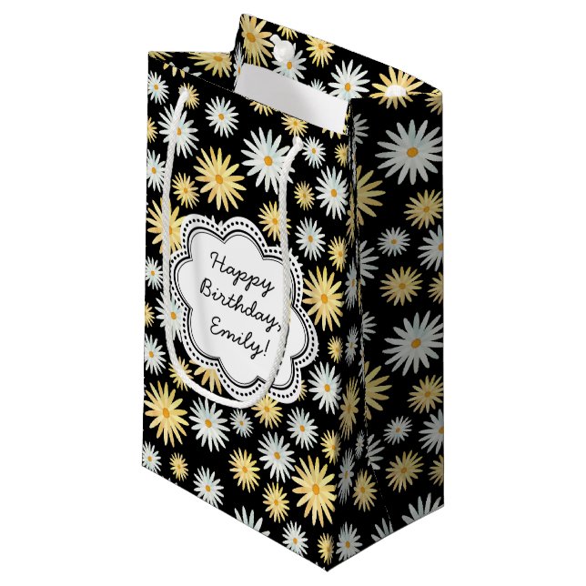 Happy Birthday Watercolour April Daisy Pattern Small Gift Bag (Front Angled)