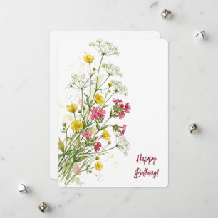 Happy Birthday watercolour floral wild flowers Holiday Card