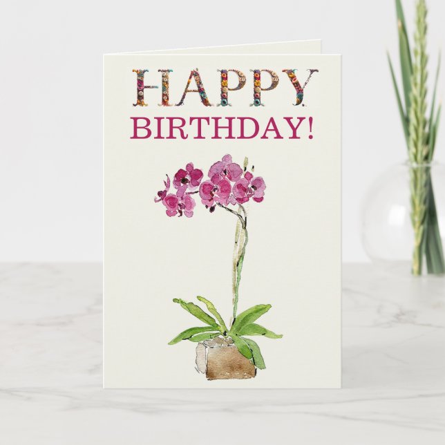 Happy Birthday Watercolour Moth Orchard Card (Front)