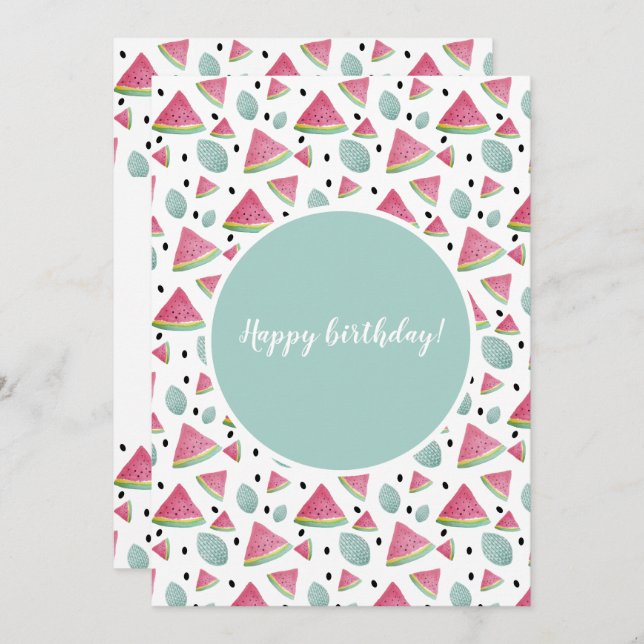 Happy Birthday Watermelon Pattern Watercolor Card (Front/Back)