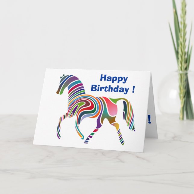 "HAPPY BIRTHDAY" WAVY RAINBOW HORSE CARD (Front)