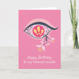 Happy Birthday Weirdo Trippy Psychedelic Pink Eye Thank You Card
