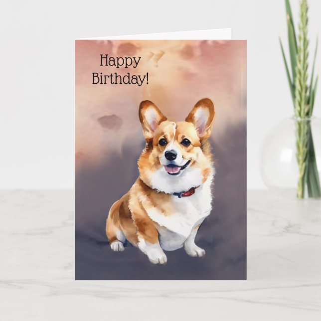 Happy Birthday Welsh Pembroke Corgi Dog Card (Front)