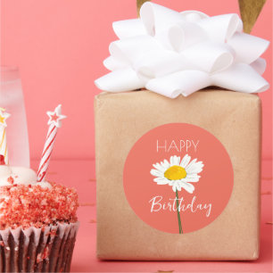 Happy Birthday While Daisy Flower Classic Round Sticker
