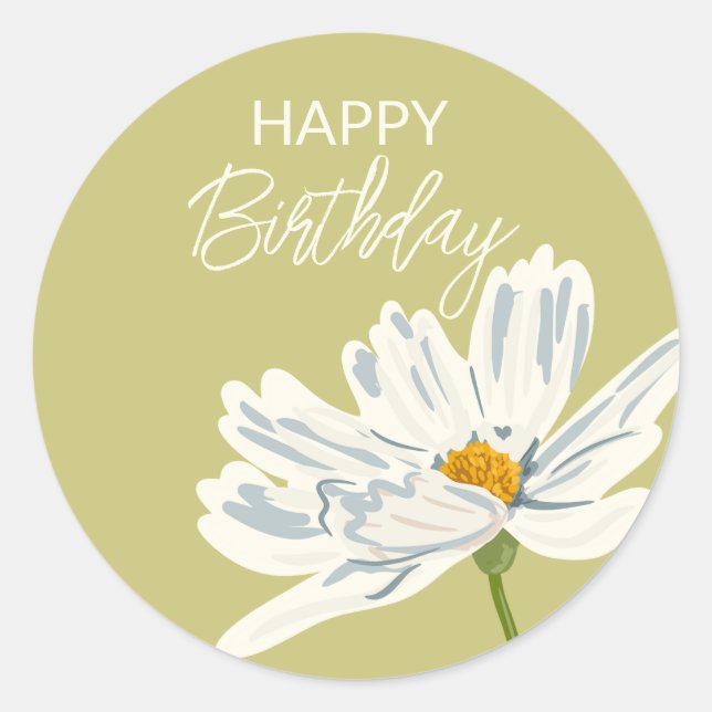 Happy Birthday While Summer Artistic Flower  Classic Round Sticker (Front)