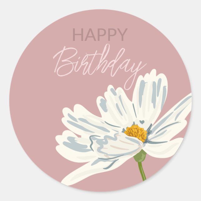 Happy Birthday While Summer Artistic Flower  Classic Round Sticker (Front)