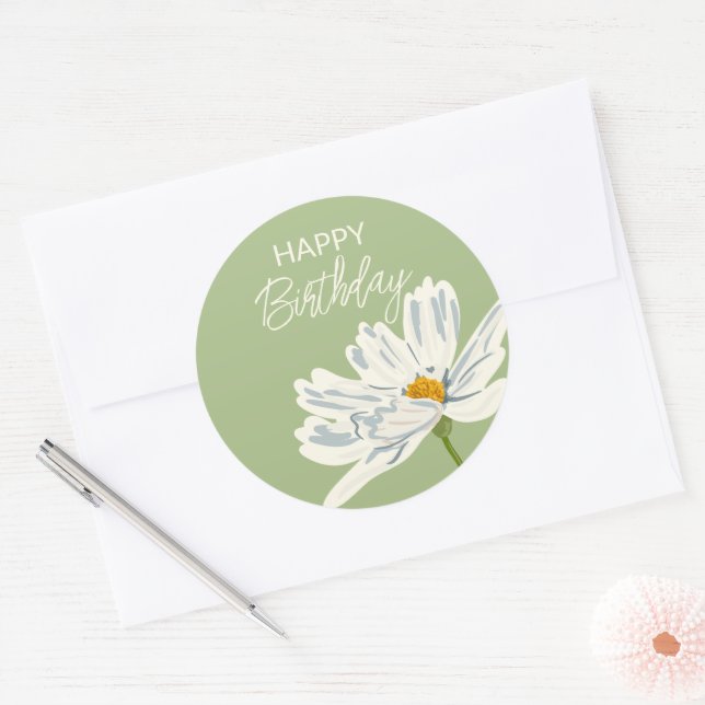 Happy Birthday While Summer Artistic Flower  Classic Round Sticker (Envelope)