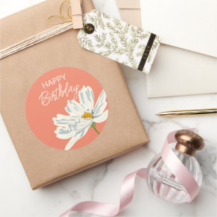 Happy Birthday While Summer Artistic Flower Classic Round Sticker