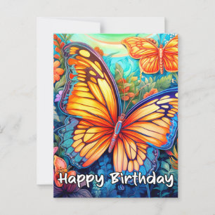 Happy Birthday Whimsical Butterfly Design Postcard