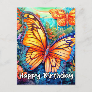 Happy Birthday Whimsical Butterfly Design Postcard