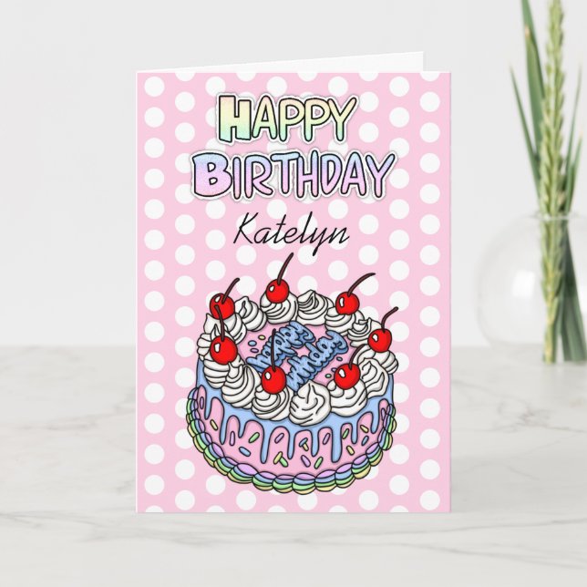 Happy Birthday | Whimsical Cake  Card (Front)
