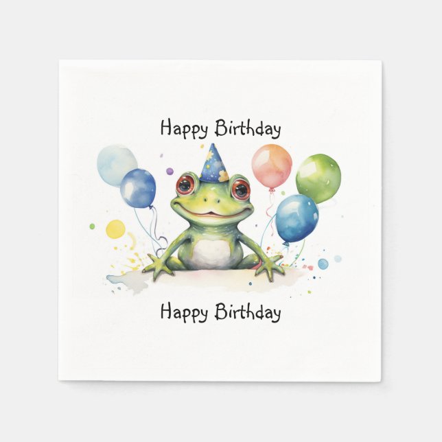 Happy Birthday Whimsical cute frog with balloons Napkin (Front)