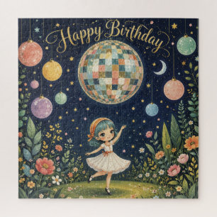 Happy Birthday Whimsical Disco Ball Girl Jigsaw Puzzle