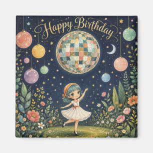 Happy Birthday Whimsical Disco Ball Girl Magnet