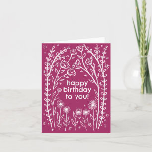 Happy Birthday Whimsical Floral Sketch Doodle Card