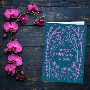 Happy Birthday Whimsical Floral Sketch Doodle Card