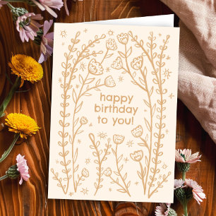 Happy Birthday Whimsical Floral Sketch Doodle Cute Card